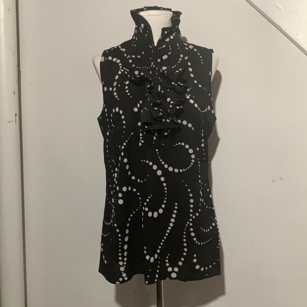 Sleeveless high neck half button up blouse